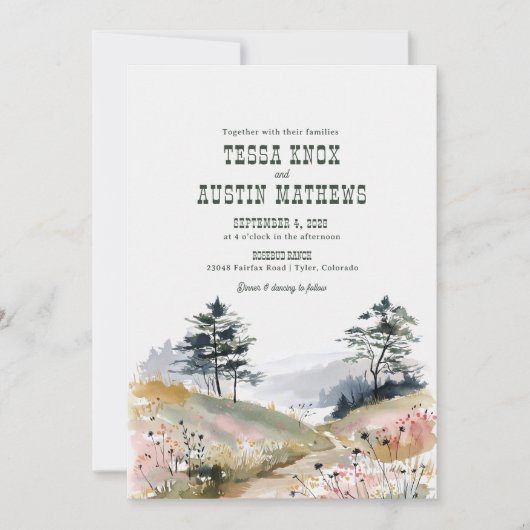 Watercolor Rustic Mountain Wedding Invitation 招待状 (正面)