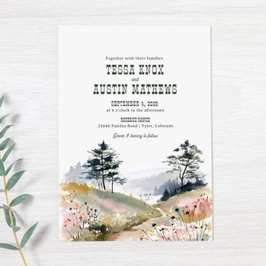Watercolor Rustic Mountain Wedding Invitation 招待状