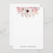 Watercolor Rustic Pink Floral Personalized ノートカード (正面/裏面)
