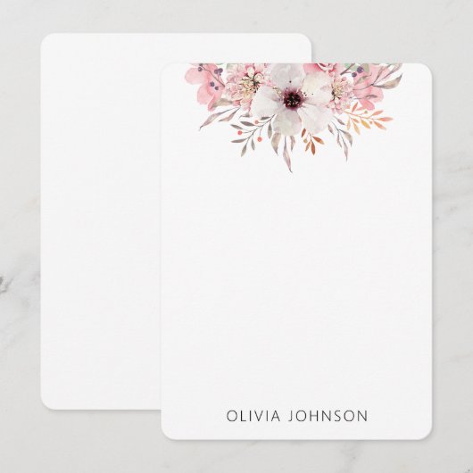 Watercolor Rustic Pink Floral Personalized ノートカード (正面/裏面)