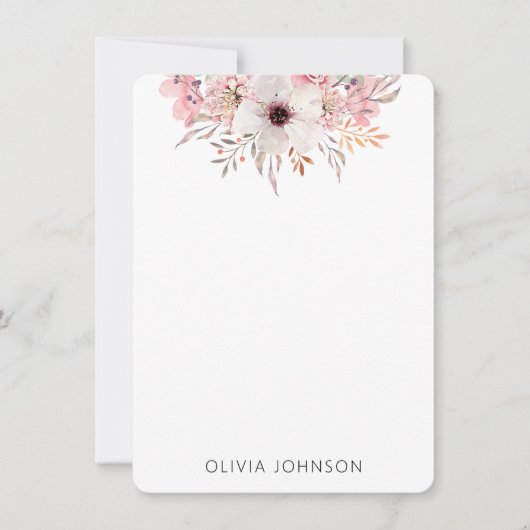 Watercolor Rustic Pink Floral Personalized ノートカード (正面)