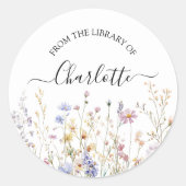 Watercolor Rustic Pretty Wildflower Bookplate ラウンドシール (正面)