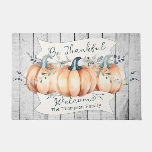 Watercolor Rustic Pumpkins Personalized ドアマット (正面)