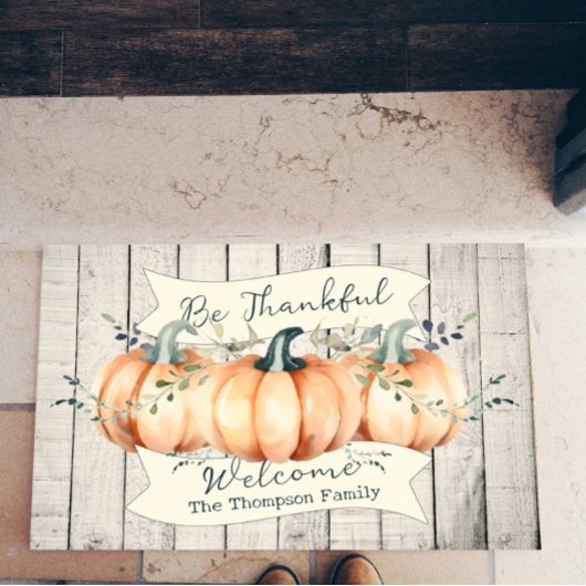 Watercolor Rustic Pumpkins Personalized ドアマット