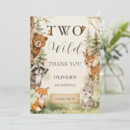 Watercolor Rustic Woodland Two Wild 2歳の誕生日 サンキューカード