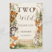 Watercolor Rustic Woodland Two Wild 2歳の誕生日 サンキューカード (正面)