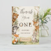 Watercolor Rustic Woodland Wild One 1歳の誕生日P サンキューカード (スタンド正面)