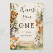 Watercolor Rustic Woodland Wild One 1歳の誕生日P サンキューカード (正面)