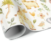 Watercolor Safari Animals Baby Shower ラッピングペーパー (ロールコーナー)