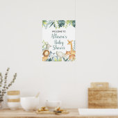Watercolor safari animals baby shower welcome sign ポスター (キッチン)