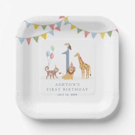 Watercolor Safari Animals Birthday Paper Plate ペーパープレート