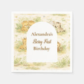 Watercolor Safari Animals First Birthday スタンダードカクテルナプキン (正面)