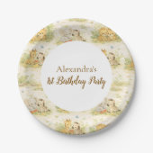 Watercolor Safari Animals First Birthday ペーパープレート (正面)