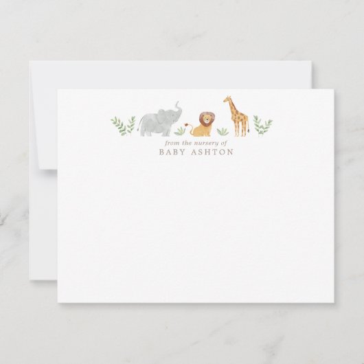 Watercolor Safari Animals Nursery Note Card 案内状 (正面)
