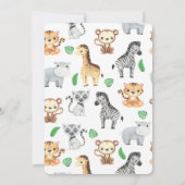 Watercolor Safari Animals Wild One 1st Birthday 招待状 (裏面)