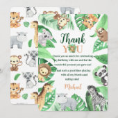 Watercolor Safari Animals Wild One Birthday サンキューカード (正面/裏面)