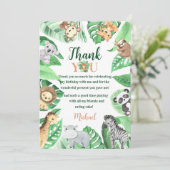 Watercolor Safari Animals Wild One Birthday サンキューカード (スタンド正面)