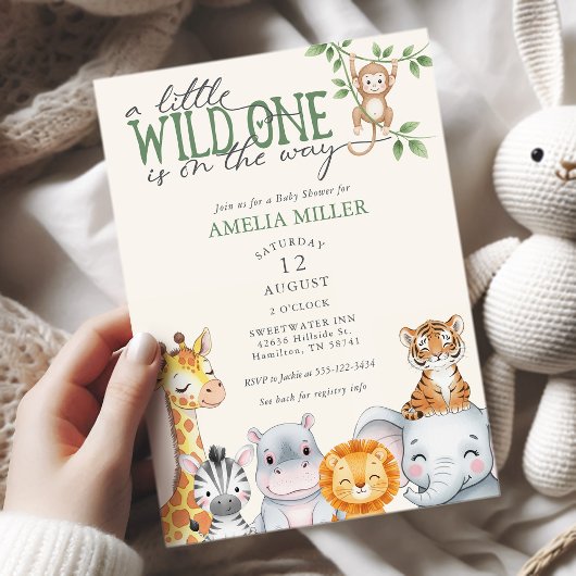 Watercolor Safari Jungle Animals Baby Shower  招待状