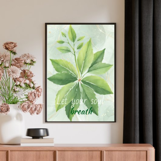 Watercolor Sage Green Leaves Botanical  Poster ポスター