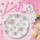 Watercolor Sage Green & Pink Floral Party ペーパープレート (パーティー)