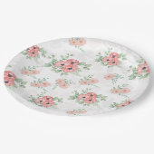 Watercolor Sage Green & Pink Floral Party ペーパープレート (アングル)