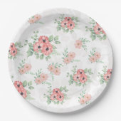 Watercolor Sage Green & Pink Floral Party ペーパープレート (正面)