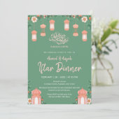 Watercolor Sage Green & Pink Lanterns Iftar 招待状 (スタンド正面)