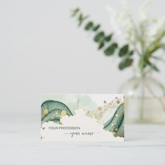 Watercolor Sage green Qr Code  名刺 (スタンド正面)