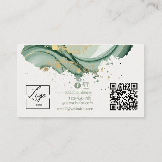 Watercolor Sage green Qr Code  名刺 (裏面)
