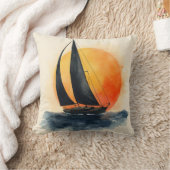 Watercolor Sailboat at Sunset クッション (ブランケット)