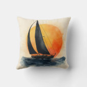 Watercolor Sailboat at Sunset クッション (裏面)