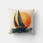 Watercolor Sailboat at Sunset クッション (正面)