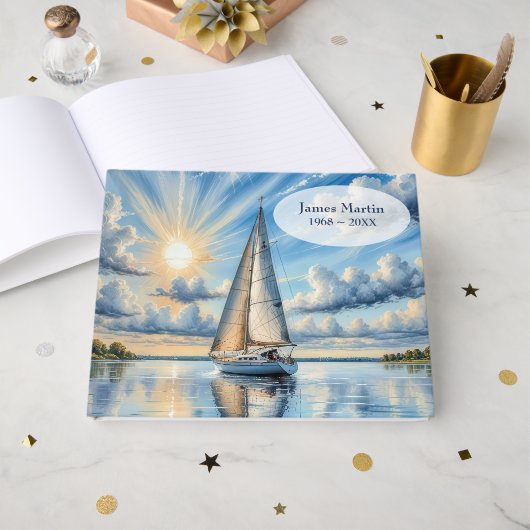 Watercolor Sailboat For Memorial Service ゲストブック (正面見開き)
