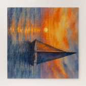 Watercolor Sailboat Serene Ocean Sunset Nautical ジグソーパズル (横)