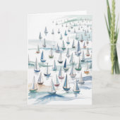 Watercolor Sailboats at Sea Nautical Birthday カード (正面)