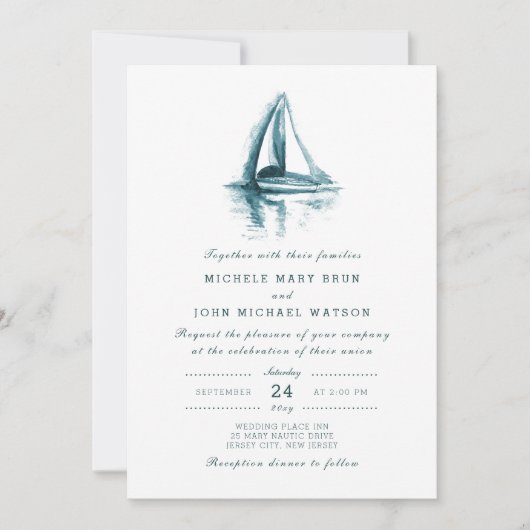 Watercolor Sailing Boat Wedding Invitation 招待状 (正面)