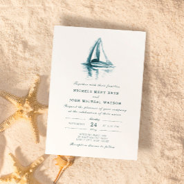 Watercolor Sailing Boat Wedding Invitation 招待状