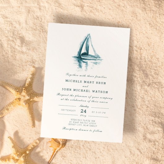 Watercolor Sailing Boat Wedding Invitation 招待状