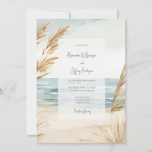 Watercolor Sand and Surf Wedding Invitation 招待状 (正面)