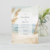Watercolor Sand and Surf Wedding Invitation 招待状 (スタンド正面)