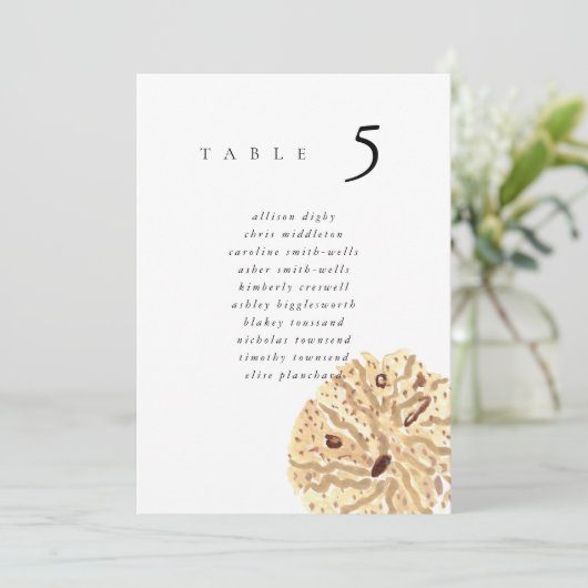 Watercolor Sand Dollar 5x7" Wedding Seat Chart (スタンド正面)