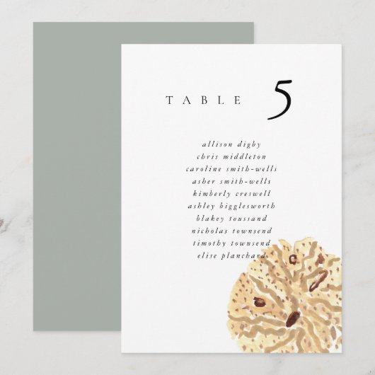 Watercolor Sand Dollar 5x7" Wedding Seat Chart (正面/裏面)