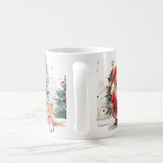 Watercolor Santa and Reindeer Mug コーヒーマグカップ (ハンドル)