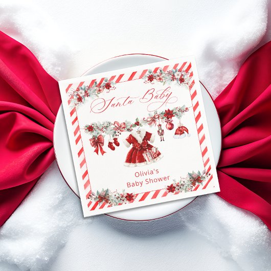 Watercolor Santa Baby Christmas Girl Baby Shower スタンダードカクテルナプキン