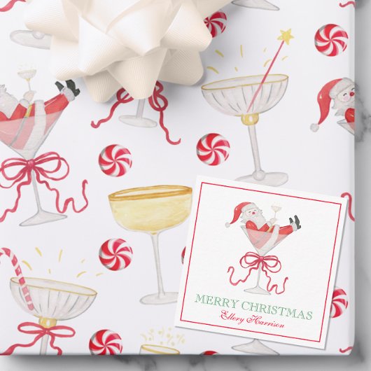 Watercolor Santa Christmas Cocktail Party ノートカード