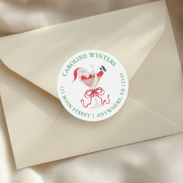 Watercolor Santa Christmas Cocktail Party Address ラウンドシール