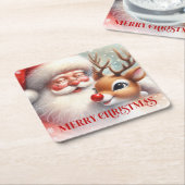 Watercolor Santa Claus Rudolph Christmas Coasters スクエアペーパーコースター (アングル)