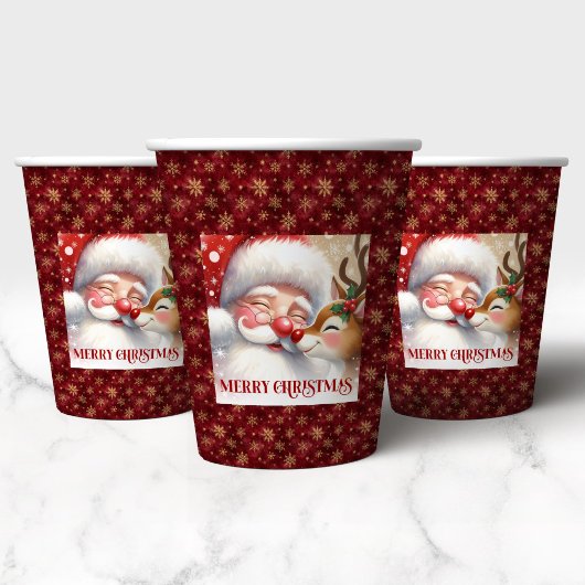 Watercolor Santa Claus Rudolph Cute Christmas Cups 紙コップ