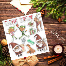 Watercolor Santa  Elves Christmas Custom Cut シール