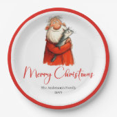 Watercolor Santa Funny Custom Holiday Paper Plates ペーパープレート (正面)